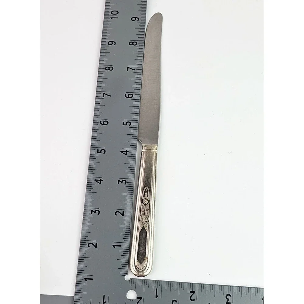 Vintage Silverplated Knife Set of 2 Ornate Art Deco Geometric Design